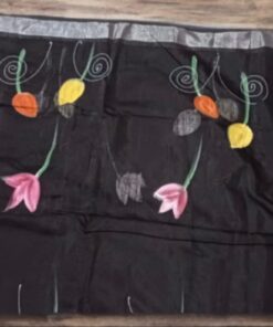 Alternative view of Cotton Hand-Printed Saree with Ganesh Motif – Black Base