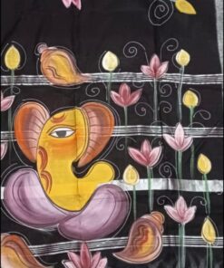Cotton Hand-Printed Saree with Ganesh Motif – Black Base