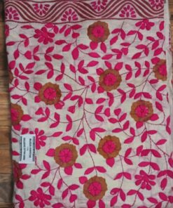 White and Red Block Kantha Saree
