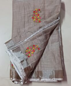Linen Fabric Machine Work Saree